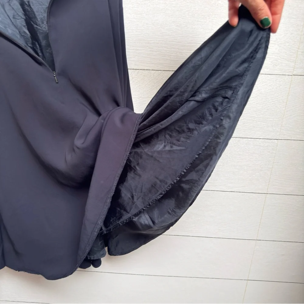 French Connection | Satin Navy Midi Skirt – Minimalist Parisian | Size 2 - Picture 4 of 11